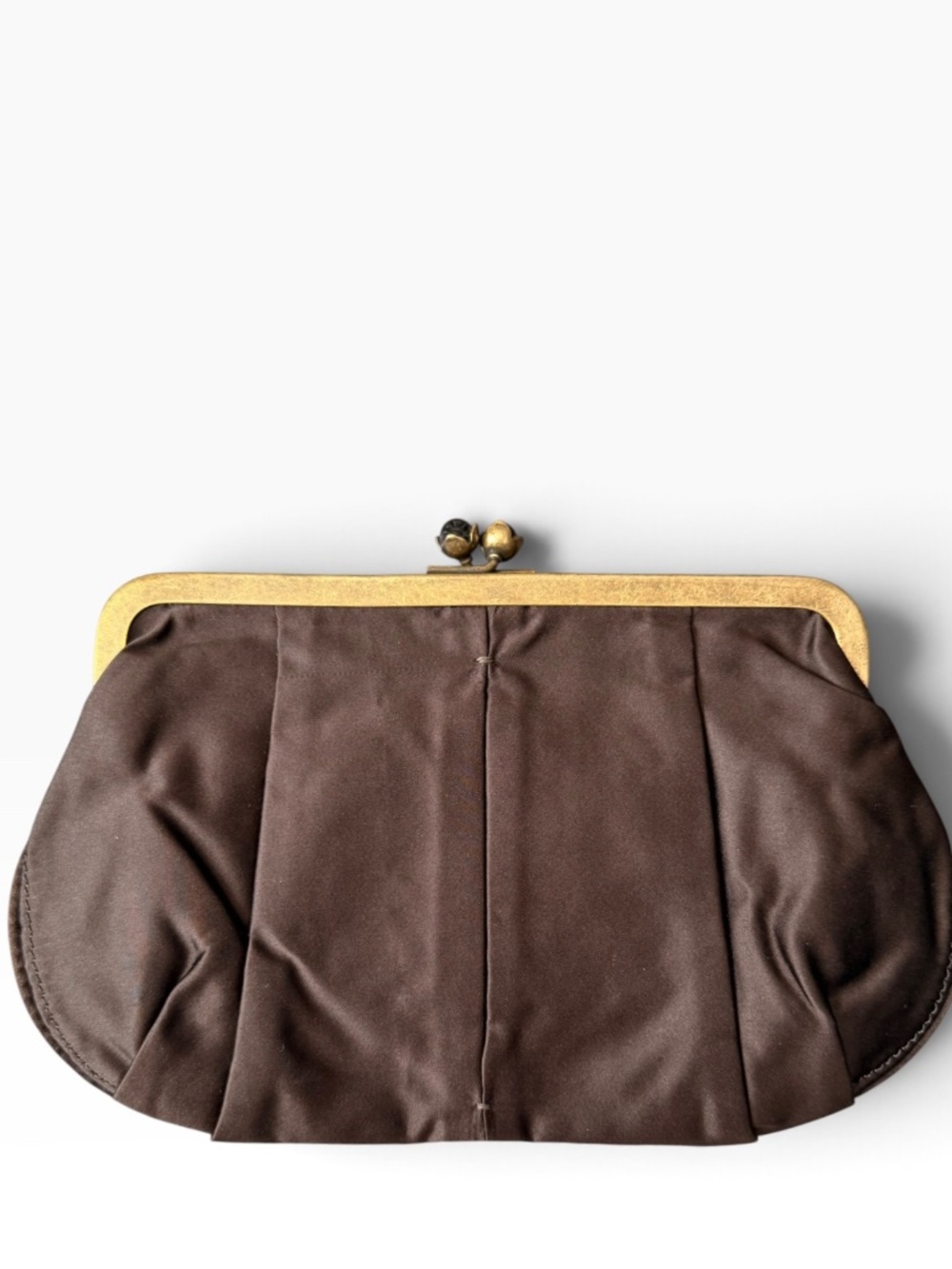 J. Crew Satin Coffee Brown Kisslock Clutch with mirror NWT